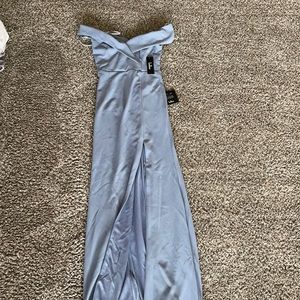 lulus off the shoulder dress with slit